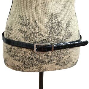 Perry Ellis Women / Men Black Croc-Embossed Vegan Leather Belt W Silver Buckle